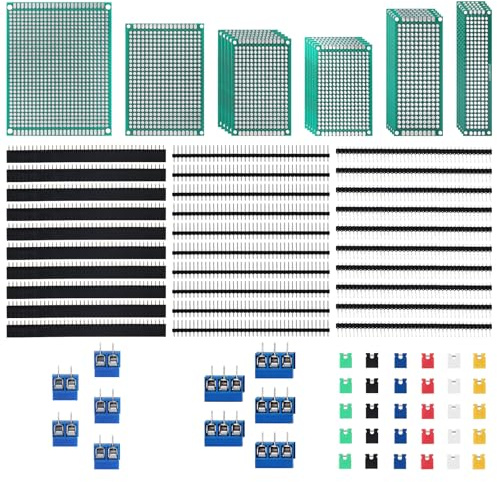 VILHTL 92-teiliges doppelseitiges Leiterplatten-Set, Prototyp-Platinen für DIY-Löten und elektronische Projekt-Leiterplatten, kompatibel mit Arduino-Kits, inklusive 40-poligem 2,54-mm-Stecker- und