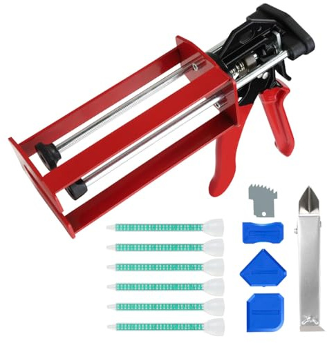 200ml Epoxy Gun Dual Component Professional Heavy-Duty Full Metal Caulking Guns For Dual Cartridges 1:1 & 2:1 Mix Epoxy Applicator For Panel Bonding Structural Repair Adhesive Sealant Red