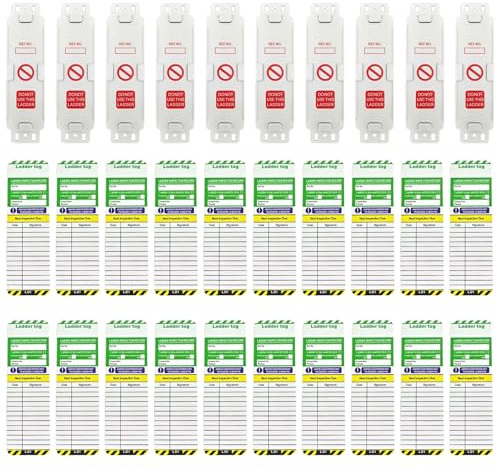 Ladder Tags,Contains 30 Pieces 10 Holders and 20 Ladder Inspection Tag Inserts Waterproof Ladder Inspection Tags Inspection Record Kit Fits All Ladder Types Protect for Indoor & Outdoor (10)