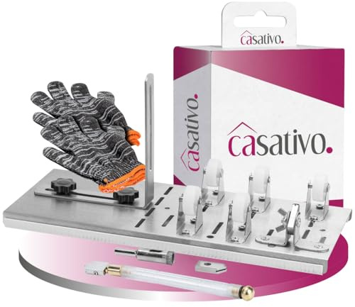 Casativo Glasschneider für Flaschen, Glasflaschenschneider mit Diamantschneidekopf & Rollenhalterung, Schleifpapier, Ersatzkopf & Zubehör, für DIY-Projekte, inkl. Schnittschutzhandschuhe