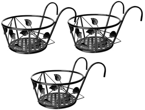 TOYANDONA 3pcs Hanging Flower Rack for Balcony Outdoor Garden Space-saving Decorative Shelf Iron Railing Planter Holder Flower Display Rack for Fence Patio and Windowsill