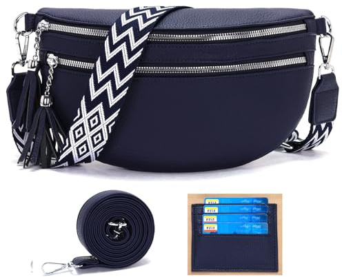LANXINGLUO Bauchtasche Damen blau umhängetasche Damen mittelgroß Crossbody Bag Mit Kreditkartenfach und 2 Schultergurten Bags for Women