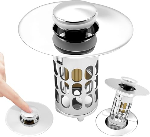 Colador de desagüe Pop Up para lavabo, colador de acero inoxidable 304, tapón con cesta de filtro extraíble de acero inoxidable, tapón para el pelo, apto para cocina, baño (diámetro de 25 a 46 mm).