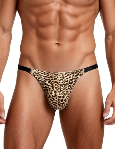 ohyeahlady String Leopard Homme Chic sans Couture Slip Soie Chic Poche Tanga Hot Invisible Grande Taille Mini Slip Taille Basse Coton Mini String De Bain Tenu Hot sous Vetement Sissy Thong L,Leopard