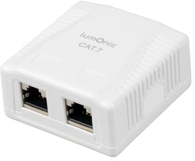 Lumonic Netzwerkdose Aufputz CAT7 | 2-Port RJ45, Anschluss unten | ohne Stemmen nachrüsten | LSA-Montage, T568A/B farbcodiert | ABS Gehäuse, weiß | Ethernet-Dose bis zu 10 Gbit/s