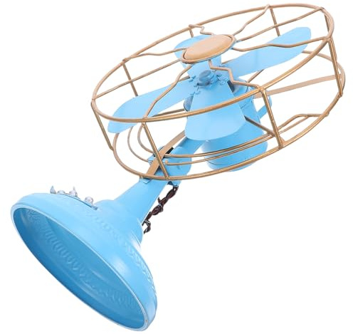DOITOOL Ventilatore Retrò in Metallo Vintage Decorativo da Tavolo Blu Medio Ornamento da Scrivania per Camera da Letto e Ufficio Oggetto di Scena Fotografico Artistico in Ferro Battuto