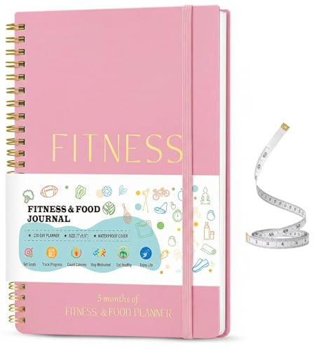 Fitness Food Journal for Women - Workout & Wellness Planner 150-day Notebook with Measuring Tape: Undated Pink Weight Loss for Diet Exercise Health Tracker (9.5’’*7’’)