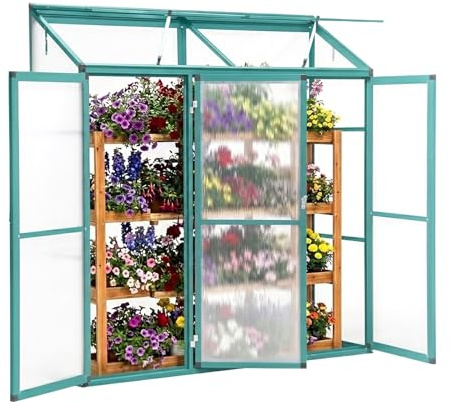 Euboer Serre adossée à tomates - 180 x 55 x 190 cm - En aluminium - Avec paroi arrière - Résistante à l'hiver - Petite serre pour balcon et jardin - Serre à semis froid - Vert