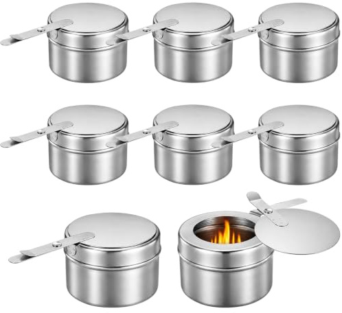 Générique Lot de 8 Supports pour Combustible de réchaud, Acier Inoxydable 3,5 x 2,4 Pouces, Chauffe-Plats avec Couvercle, Supports métalliques Portables pour Hot Pot, Buffet, intérieur et extérieur