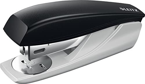 Leitz 5501 Büroheftgerät Klein NeXXt, 25 Blatt inclusive 5 Päckchen Heftklammen mit je 1.000 Stück (schwarz, mit extra Heftklammern)