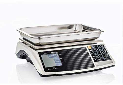 WKA Ladenwaage PS 15/30, geeicht, Waagschale, Edelstahl, Tarafunktion | LCD-Display, spritzwassergeschützt, Batteriewaage, Marktwaage