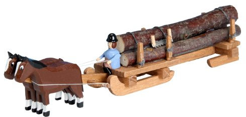 Rudolphs Schatzkiste Pferdegespann Langholzschlitten Miniaturgespann Länge 15cm NEU Gespann Mini Miniatur Seiffen Erzgebirge Pferdefuhrwerk Setzkasten Pferdegespann Dekoration Ganzjahresdekoration