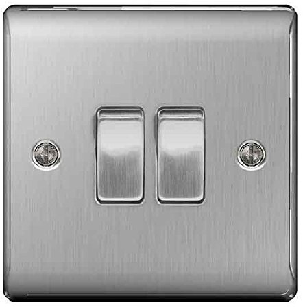 BG Nexus NBS Range Brushed Steel Switches & Sockets - Full Range of Matching Items (2 Gang, 2 Way Light Switch)