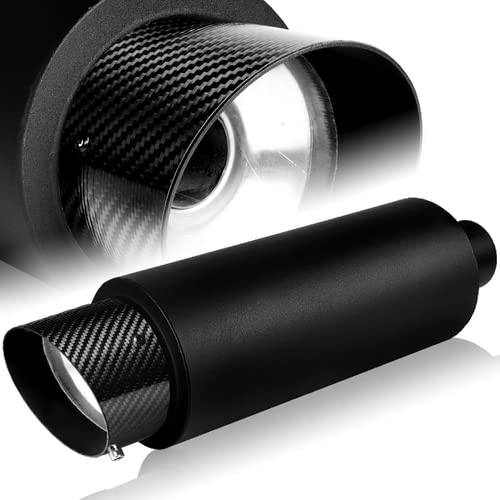 JDM 4 Carbon Fiber Slant Tip T304 Stainless Steel Black Exhaust Resonator Canister Muffler 2.5 Inlet+Silencer