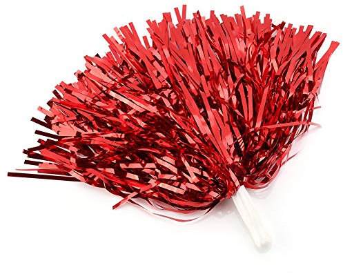 Tbest Cheering Pompoms Pompons 6/12 stücke Cheerer Pom Poms Cheering Poms Blume Hängen Metallfolie Pom Poms Kader Jubel Sport Party Dance Nützliche Zubehör(Rot 12)