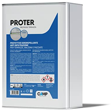 CAMP Proter Proteggi Terrazza - Impermeabilizzante Terrazzi Trasparente, Trattamento Consolidante Idrorepellente ad Azione Protettiva - Ideale per Prevenire Infiltrazioni su Superfici Esterne, 5 l