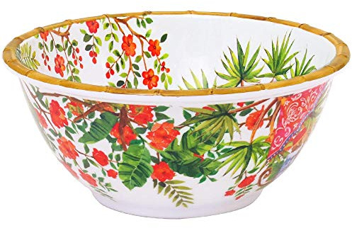 Les Jardins de la Comtesse - Tiefe, große Salatschüssel reinem Melamin - 25 cm - Affen aus Bali - Korallenrot/Grün - Bedruckte Schüssel : Kollektion MelARTmine - Unzerbrechliches Geschirr