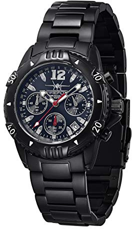 FIREFOX Herren- Armbanduhr AIRFIGHTER Chronograph analog Quarz Edelstahl SCHWARZ Zifferblatt Sunray dunkelblau 10 ATM wasserdicht FFS02-103c