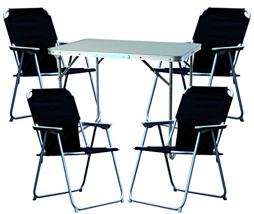 FineHome 5-teiliges Campingmöbel Set Schwarz Alu 1x Campingtisch mit Tragegriff + 4 Campingstühle Camping L80xB60xH68cm