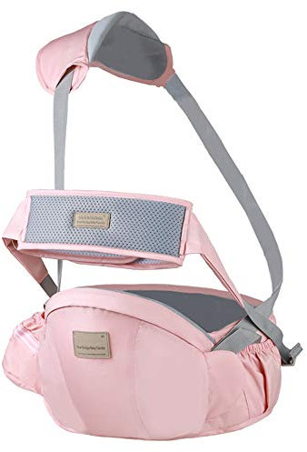 WPHH Babytrage Wanderer Taille Hocker Känguru Vorne Neugeborenen Baby Hüftsitz Kindertrage Mit Sicherheitsgurt Schutz, Alle Jahreszeiten, Perfekt Zum Wandern, Einkaufen, Reisen,Light pink