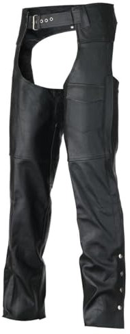 Vance Leather Schwarze Motorrad Leder Chaps, Herren Premium Leder komplett gefüttert - Münzfach für Motorradfahrer, Schwarz, 4X-Large