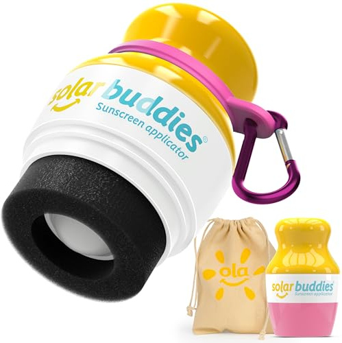 Pink Bag Bundle Solar Buddies Refillable Roll On Sunscreen Suncream Applicator Bag Bundle With Applicator Carabina Clip For Families, Kids, Adults, Travel Set, With A Free Sticker Pack (Pink)