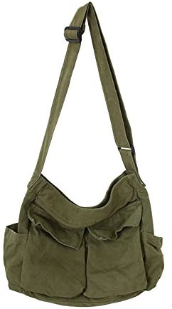 HUALEENA Umhängetasche aus Segeltuch für Damen, große Messenger-Taschen, Reise-Schultertasche, mehrere Taschen, Grün, Large