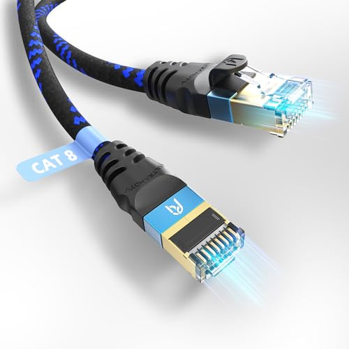 Ultra HDTV CAT 8.1 Netzwerkkabel 15m – 40 Gbps LAN Kabel S/FTP, Ethernet Kabel 2000MHz, RJ45 Patchkabel für Gaming PS5 Xbox Router, Nylon Knickschutz, Designed in Germany