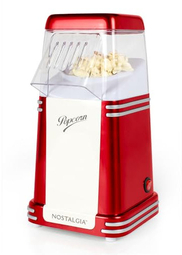 Nostalgia Máquina de Palomitas de Maíz Eléctrica de Aire Caliente 2 Litros Palomitas Saludables sin Aceite con Cucharilla Medidora Rojo Retro