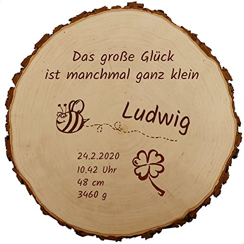 Baumscheibe 30cm mit Gravur (Name, Datum, Uhrzeit, Gewicht, Größe) personalisierte Holz-Scheibe Taufgeschenke Geschenke zur Geburt Taufe, MotivGE2