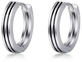 PHNIBIRD Creolen Herren Silber 925 Gestreifte Kreolen Herren Creolen 15mm Ohrringe Damen Unisex Schmuck für Männer