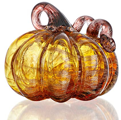 Calabaza de cristal soplado a mano de 5 pulgadas para decoración, decoración de otoño de calabaza de cristal