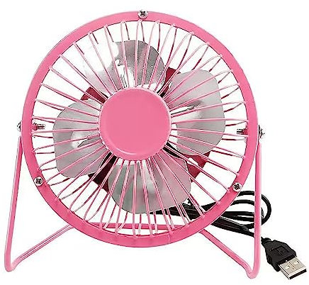 Sokelinn-six 4 Inch Small Usb Desk Fan, Metal Mini Quiet Personal Cooling Fan for Home Office Car Travel (Pink)