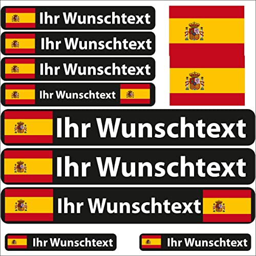 INDIGOS UG - Auto Aufkleber Spanien - 13 Flaggen - Fahne glatt Sticker selbst gestalten mit Namen & Wunschtext personalisiert - Fahrrad - Autoaufkleber - Motorrad - Rennfahrer
