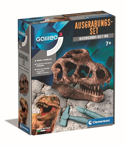Galileo Discovery utgrävningsset jätteskalle av T-Rex, dinosaurie fosilien som leksak för barn från 7 år, 59329 från Clementoni
