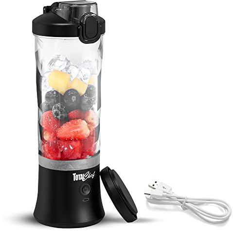 Total Chef Portable Mini USB Blenders Smoothie Maker Cordless Personal Blender 600ml Cup Small Mixer for Protein shake Baby Food Milkshakes Fruit Juice Slushie for Home Office Travel Gym Black