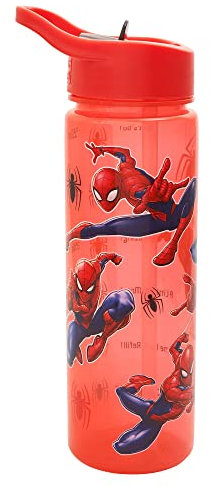 Marvel Spider-man Water Tracker Bottle Flip Up Straw 600ml – Official Merchandise by Polar Gear – Reusable Non Spill - BPA Free - Recyclable Plastic - Ideal For School Nursery Sports Picnic,Red/Blue