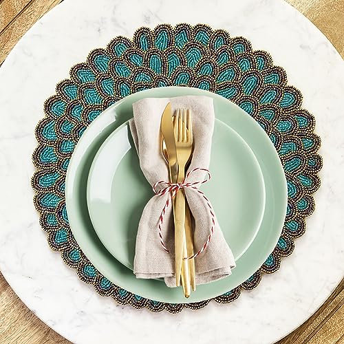 Enliven Set of 6, Handmade Design Beaded placemat, tablemats, Green Bead Charger