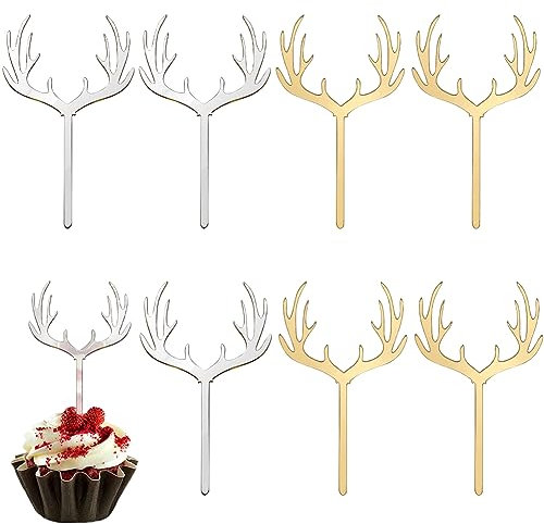 SUNNYCLUE 1Boîte 40 Pcs Noël Cupcake Toppers Deer Antler Cupcake Topper Plastique Renne Gâteau Pics Dessert Acrylique Toppers en Vrac pour Mariage Anniversaire Chasse Rustique Country Party Gâteau Déc