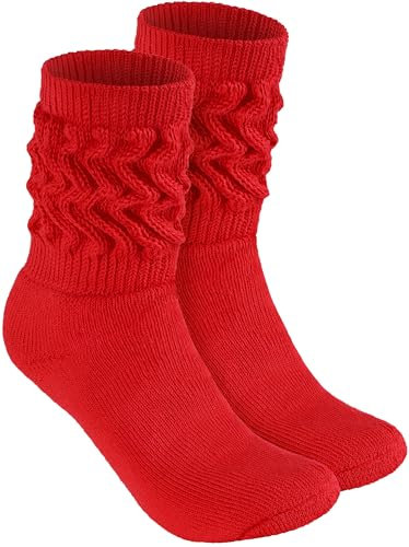 BRUBAKER Slouch Socken - Damen Schoppersocken für Fitness, Yoga, Workout, Gymnastik und Wellness - 1 Paar Knit Sportsocken für Frauen - Rot Größe 35-38