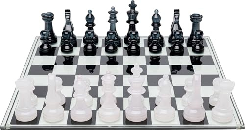 Kare Design Deko Objekt Chess, Glas, Schwarz/Weiß, Transparent, groß, 32 Spielfiguren aus Glas, hochwertig, Schachbrett, Schachspiel, 60x60cm