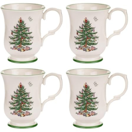 Spode – Weihnachtsbaum – Romantische Tasse mit Fuß – 340 ml, 4 Stück