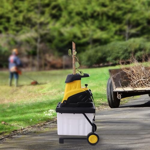 Trituratore elettrico da giardino con 45 litri, contenitore di raccolta di rami di legno, foglie secche, ecc