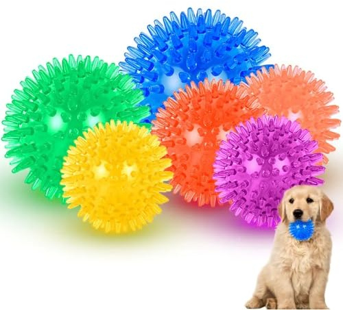 Generic Squeaky Dog Toy Balls, 8-Pack, Assorted Colors, Spiky Texture for Dental Health, Durable & Safe Rubber for Teething, Ideal for Training & Playtime (Small), Blue, Orange, Green, Purple