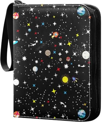 Sternenhimmel Raumschiff Weltraum Planet Sammelkartenalbum 4 Taschen Kartenordner 50 Seiten 400 Karten PU Reißverschluss Kartenbinder Aufbewahrungshalter für Sportspielkarte