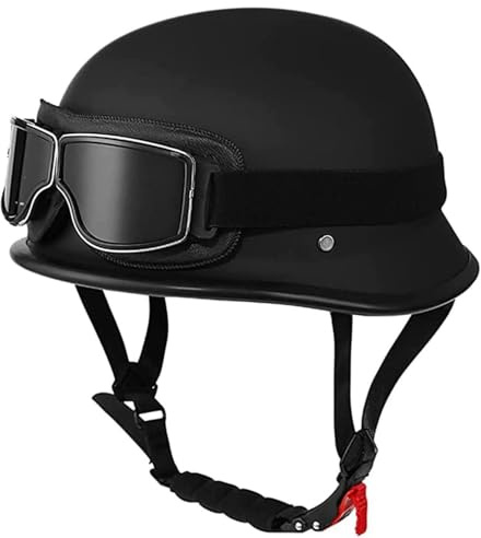 Deutsche Motorrad Halbhelme Roller Helm Scooter-Helm DOT/ECE-Zulassung Retro Halbschalenhelm JetHelm mit Visier Schnellverschluss Schnalle für Cruiser Chopper Biker Moped 1,3XL