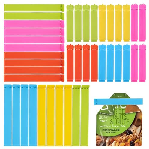 40 Stück Verschlussclips, 11cm/7cm Tütenclips Lebensmittel Clips Kunststoff Verschlussklammern Plastik Mehrere Farben, Tütenclips Bunt Küche Wiederverwendbar für Verpackung Süßigkeiten Snacks