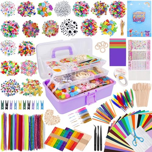 UCAMP Juego de manualidades para niños, 3700 unidades, juego de scrapbooking con caja de almacenamiento, suministros de manualidades para niños, papel de manualidades, material de scrapbooking, para