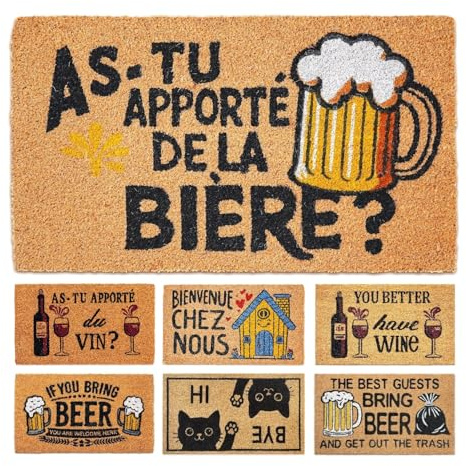 LUA VIKA Paillasson Exterieur Entree - Biere - 40x70 cm - Tapis Entree Exterieur Antidérapant - Tapis Coco Interieur Drole - Paillasson Coco Original Rigolo