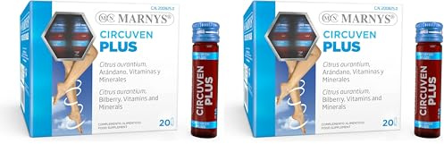 Circuven Plus MARNYS, Arándano Azul Útil para la Circulación Venosa, Piernas Más Ligeras, Disminuye la sensación de Piernas Cansadas, 20 Viales bebibles de 10 Ml (Paquete de 2)